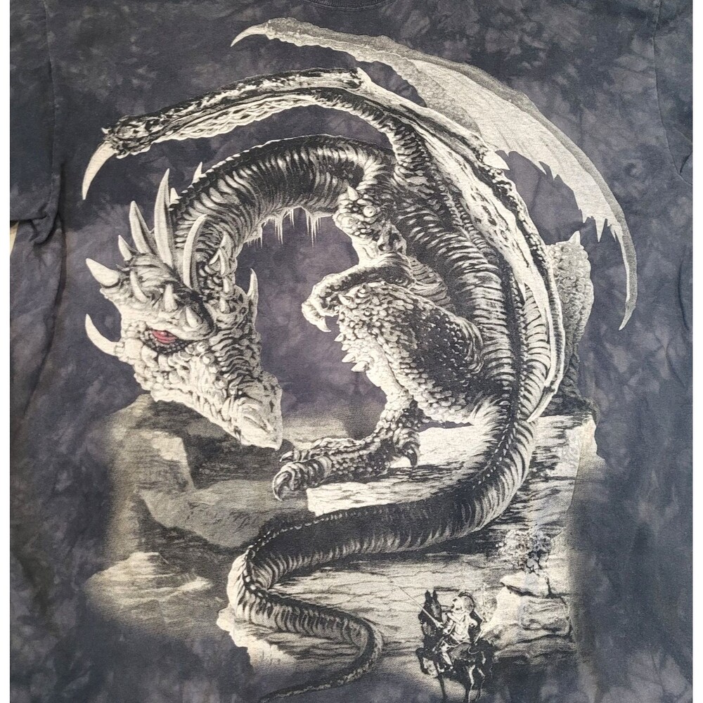 Vtg The Mountain Dragon Graphic Tie Dye T-Shirt Mens L Gray Mythical Creature